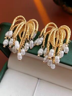 Anthropologie Gold-Tone Hoop Earrings with White Pearl Drops